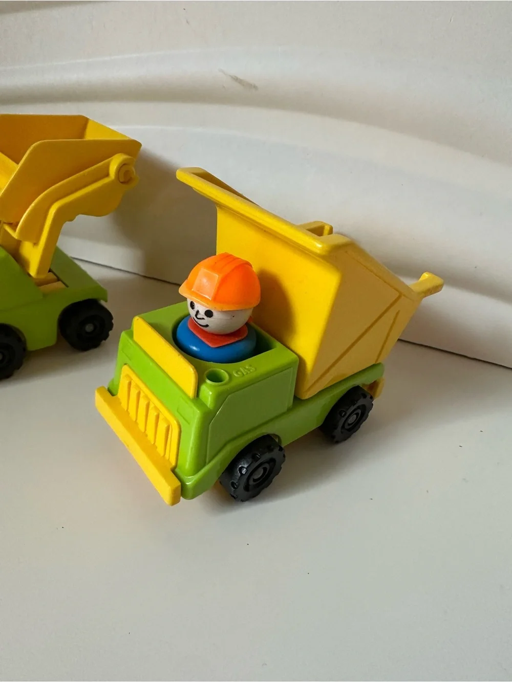 Vintage Fisher-Price Little People Construction Forklift Dump Truck skid Lot
